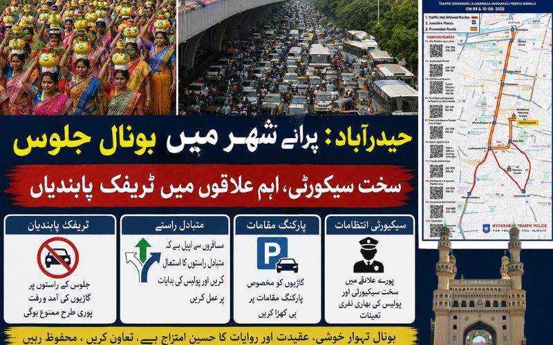حیدرآباد: پرانےشہر میں بونال جلوس،سخت سیکوریٹی ،اہم علاقوں میں ٹریفک پابندیاں 